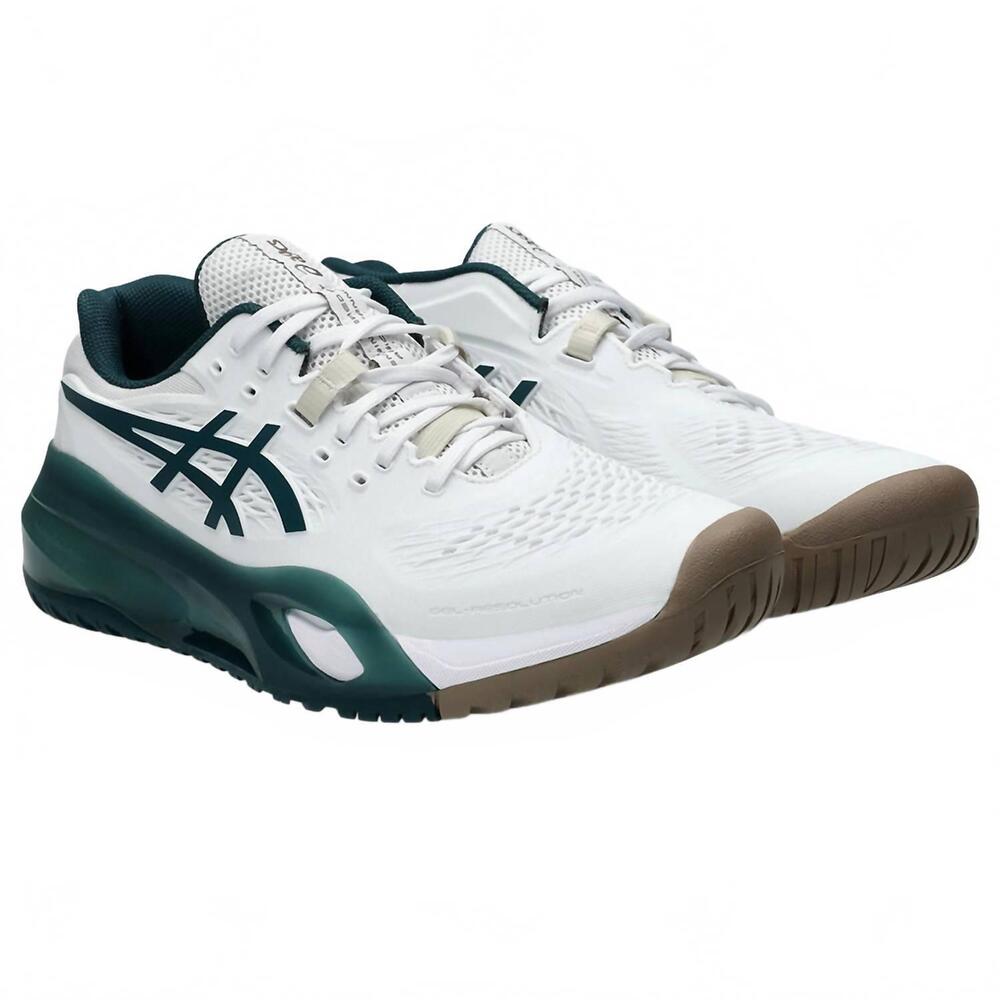 NEW ASICS men's gel-resolution x court shoe in white/saxon green - Picture 4 of 6